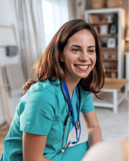 Home health clinician using ambient scribe home health app in patient's home